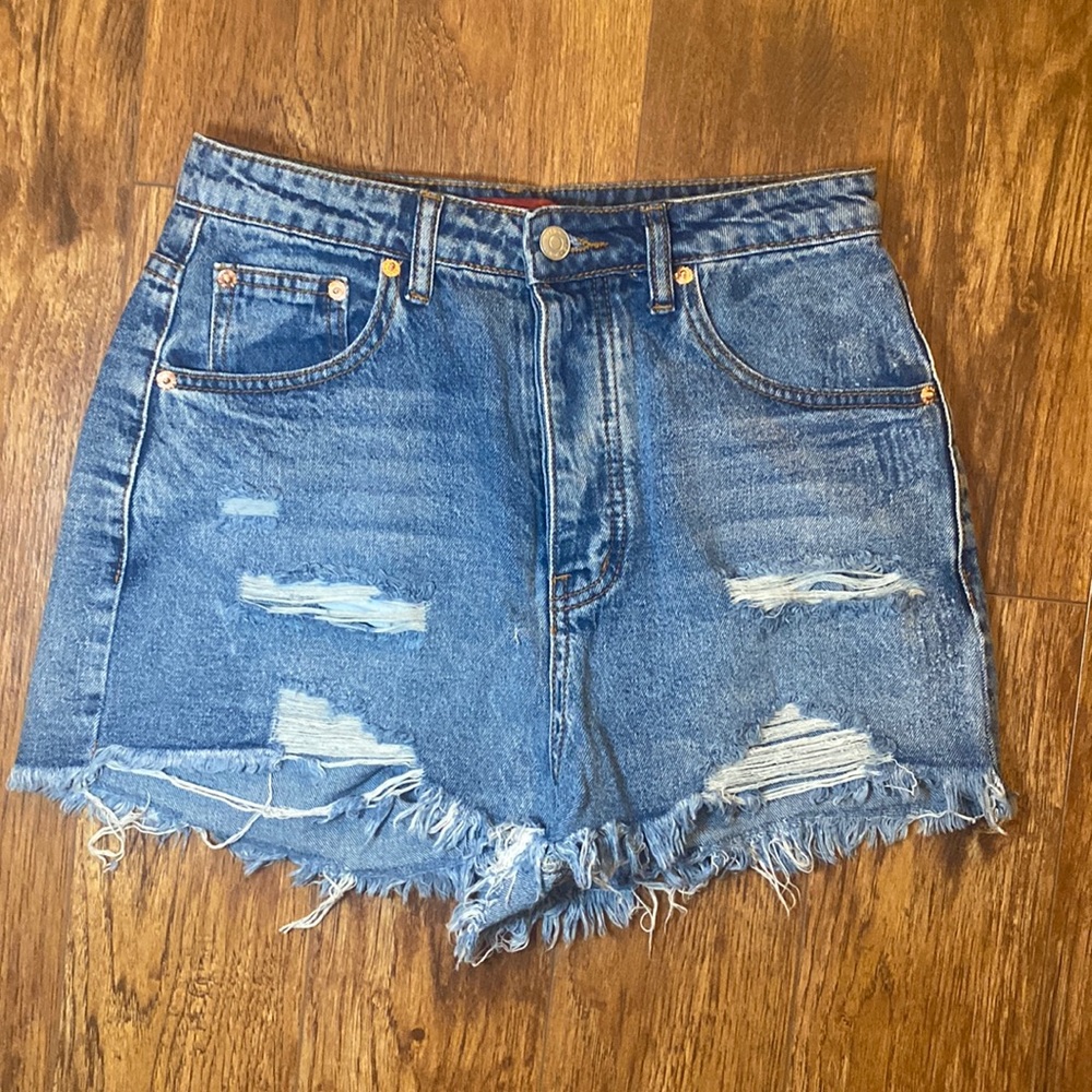 High Waist Frayed Hem Denim Shorts